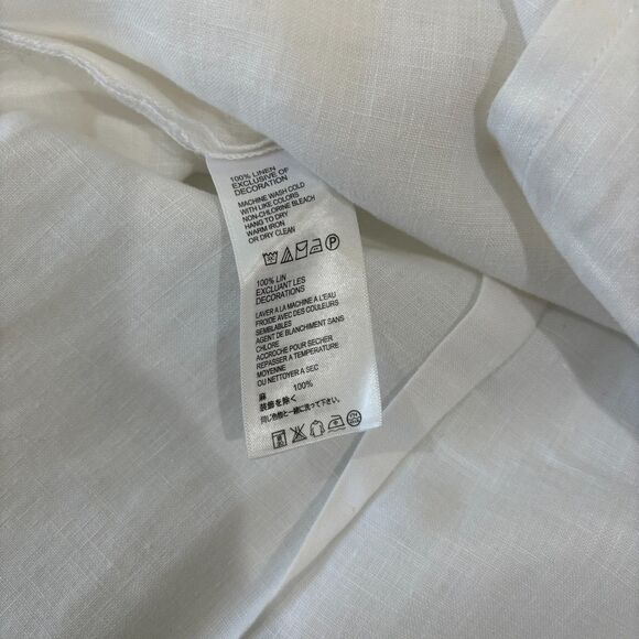 Crisp White Linen Button Up Tunic Top sz S Embroidered Beachy Lagenlook Coastal - Picture 9 of 11